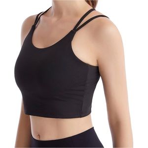 Strappy Longline Crop Workout Sports Bra Black
